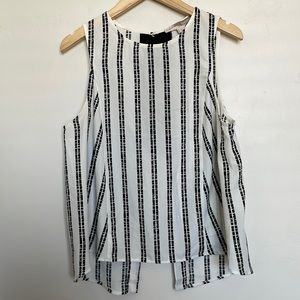White and black striped open back shirt